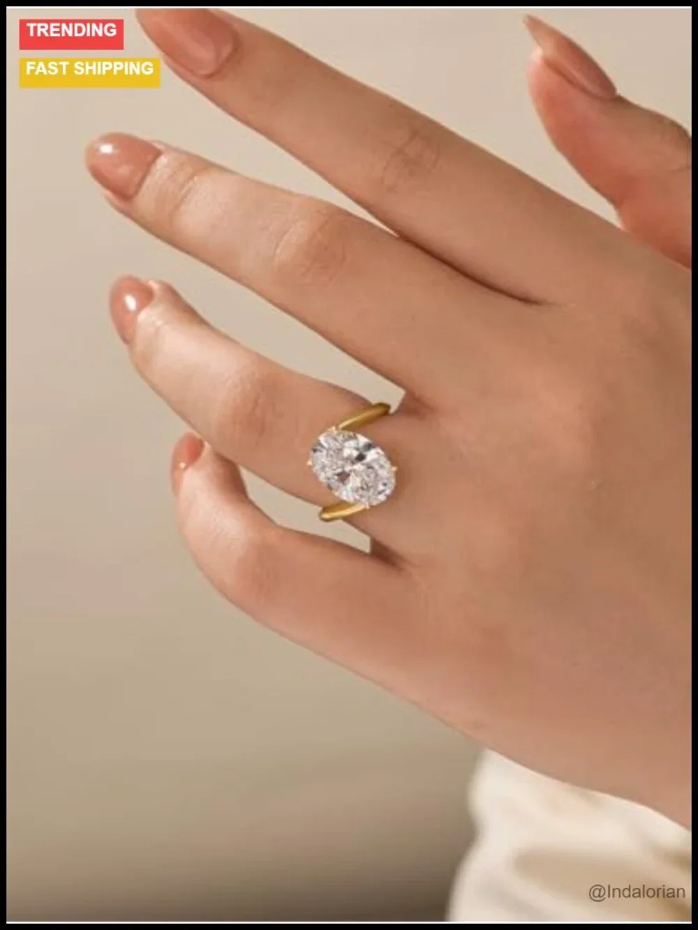 5CT Oval Cut Solitaire Engagement Ring S925 Silver Yellow Gold Plated